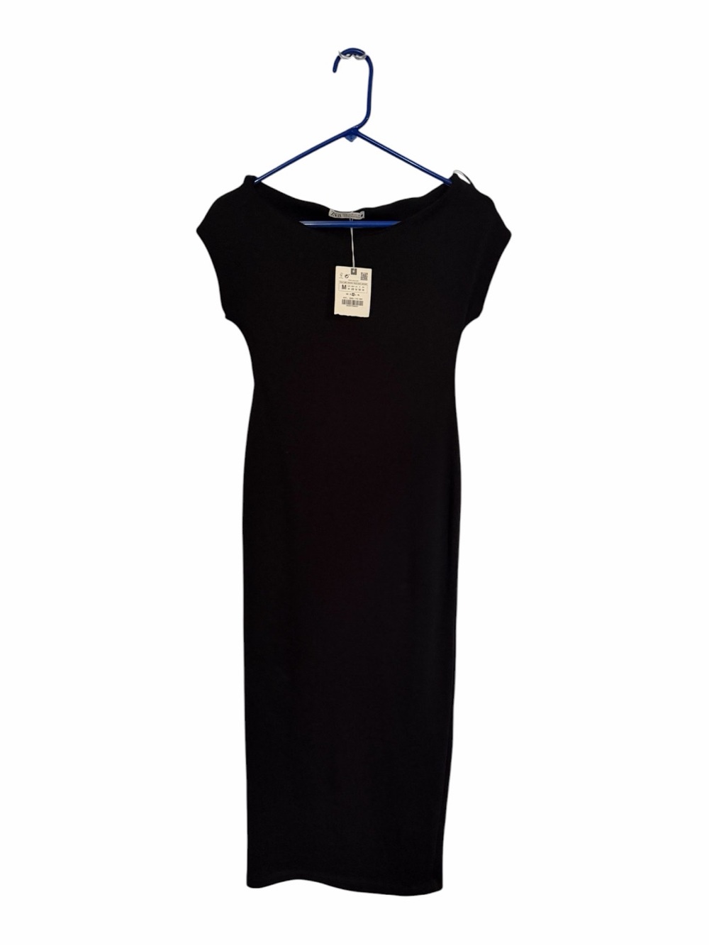 Zara Black Cap-Sleeve Midi Dress